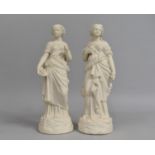 A Pair of Continental Bisque Figures of Maidens, 24cms High