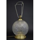 A Brass and Glass Globular Table Lamp, No Shade, 29cms High