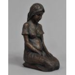 A Bronze Effect Resin Study of Kneeling Pregnant Woman, 15cms High