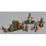 Four Cold Painted Bronze Beatrix Potter Peter Rabbit Figures, Benjamin Bunny, Josephine Rabbit,