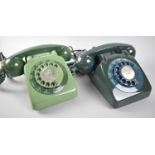 Two Vintage Green Bakelite Rotary Phones
