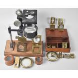 A Collection of Various Magnifiers and Lenses, Microscope Stand Etc
