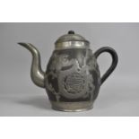 A Chinese Hor Chung Pewter Mounted Black Clay Teapot