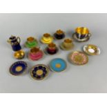 A Collection of Various Coalport Miniatures to Comprise Turquoise Jeweled Cabinet Cup and Saucer