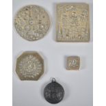 A Collection of Various Brass Weights with Geometric Design together with a Chinese Opium Balance