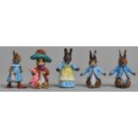Five Cold Painted Bronze Beatrix Potter Peter Rabbit Figures