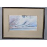 A Framed Watercolour, Snowstorm over Exmouth by Gillian Bird, 32x16cms