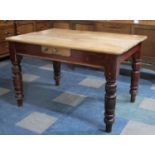 A Victorian Style Scrub Top Table with Turned Supports and Small Drawer, 117cm x 83cm