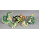 A Collection of Various Novelty Teapots to comprise Eliza Hurdle Mermaid Teapot, Reproduction Hand