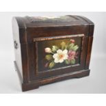 A Modern Hand Painted Dome Top Box with Wire Carrying Handles, Floral Decoration, 34cms Wide