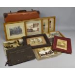 A Vintage Small Suitcase Containing Various Photograph Albums Circa 1930s, Framed Print Etc