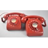 Two Vintage Red Rotary Telephones