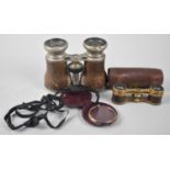 A Late 19th century Leather Cased Pair of Brass Opera Glasses, Binoculars and a Gold Plated