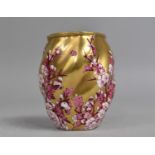 A Late 19th Century Coalport Vase of Wrythen Form Decorated with Blossom Tree and Insects in Pink