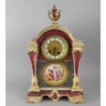 A Royal Vienna Porcelain Mantle Clock Having Urn Finial and Architectural body with Hand Painted