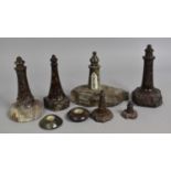 A Collection of Six Serpentine Marble Lighthouses and Two Serpentine Marble Compasses