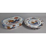 A 19th Century English Imari Pattern Cheese Dish together with a Matching Tureen and Draining Plate