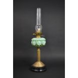 A Late Victorian Brass Ribbed Oil Lamp with Reeded Column Support on Circular Plinth, Moulded