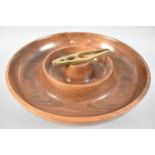 A Large Modern Circular Wooden Nut Bowl with Brass Crackers, 36cms Diameter