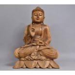 A Large Carved Wooden Study of Thai Buddha on Lotus Throne, 47cms High