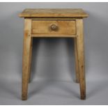 An Early 20th century Pine Scullery Stand/Table with Single Drawer on Tapering Square Supports,