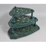 A Three Tier Green Enamelled Metal Pan Stand, 38cms Wide