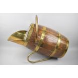 An Edwardian Brass Mounted Coal Scuttle of Coopered Barrel Form, Brass Loop Handle, 65cms Long