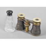 A Pair of Silver Mounted Opera Glasses together with a Small Silver Topped Dressing Table Pot