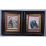 A Pair of Framed French Coloured Engravings, 16x20cm