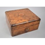 A Burr Walnut Square Workbox with Hinged Lid, 18.5cms Wide