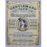 A Reproduction Printed Sign in the Enamel Style, The Gentlemans Club, 50x75cms
