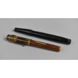 Two Vintage Fountain Pens, Ripple Toffee Cased Waterman with Waterman Ideal Nib and Swan 14ct Nib