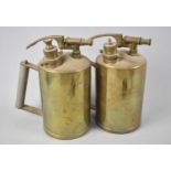 A Pair of Vintage Brass Cylindrical Sprayers, 20cms High