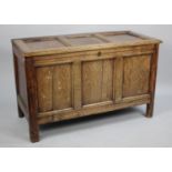 A 19th Century Oak Three Panelled Coffer Chest, Hinged Lid, 99cms Wide