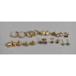 A Collection of Gold Coloured Metal Earrings to Include Some Examples with Precious Stones etc