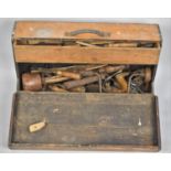 A Vintage Carpenters Tool Box with Fall Front, Single Long Drawer and Collection of Various Tools,