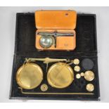 A Cased Set of Brass Pan Scales together with a Smaller Wooden Cased Set having Weight