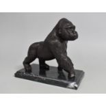 A Patinated Bronze Study of a Gorilla on Marble Plinth, 19cms Long