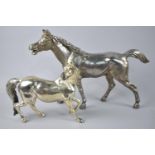 Two Large Silver Plated Studies of Stallions, Tallest 26cms High