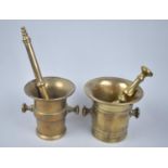 Two 19th Century Brass and Bronze Pestles and Mortars, Tallest 10cms High