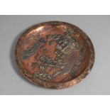 A Copper Patinated Electrotype Charger, Willow Pattern, Relief Decoration, 30cms Diameter