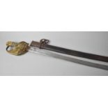 An 1827 Pattern Naval Sword with Wired Shagreen Handle, Lion Pommel and Hinged Guard, Complete