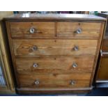 A Late Victorian Pitch Pine Bedroom Chest of Two Short and Three Long Drawers, Glass Knobs, 121cms