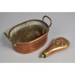 A Late 19th/Early 20th Century Copper Oval Cooking Pan with Brass Handles together with a Late