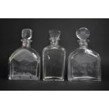 Three Decanters, all with Inscription to base and One with Orrefors Sweden Sticker, Condition Issues