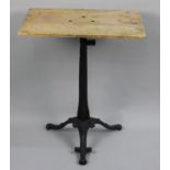 A Late 19th Century Cast Iron Tripod Table with Rectangular Wooden Top, 59cms Wide