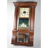 A Late 19th/Early 20th Century American Wall Clock with Glass Panel Depicting Residence of Ithial