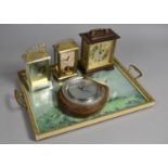 A Collection of Three Mantle Clocks to Include Schatz 8 day, a Horse Shoe Shaped Barometer and a Two