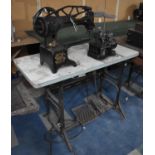 A Vintage Industrial Electric Singer Leather Stitching Sewing Machine on Treadle Base