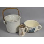 A 19th/Early 20th Century Creamware Pail with Moulded Floral Scroll Design Having Wicker Carry